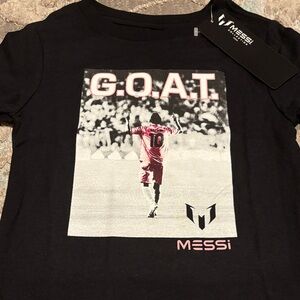 Messi Collection- Black G.O.A.T. Messi T-Shirt with Pink Graphic Highlights